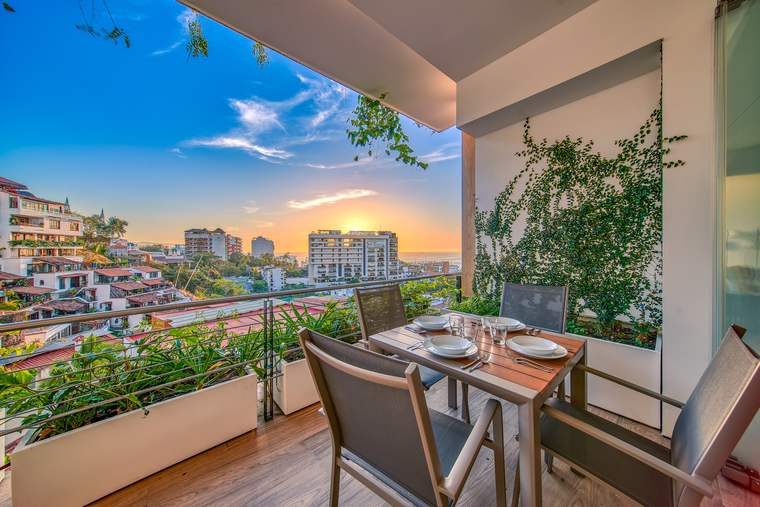 Terrace table set for dinner