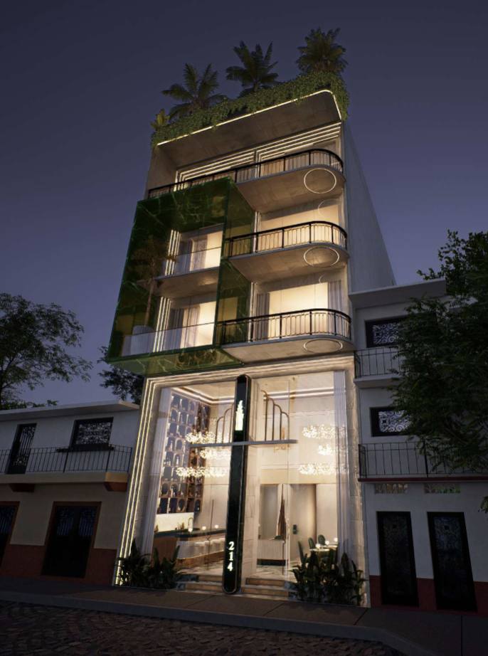 The Praiá building at night