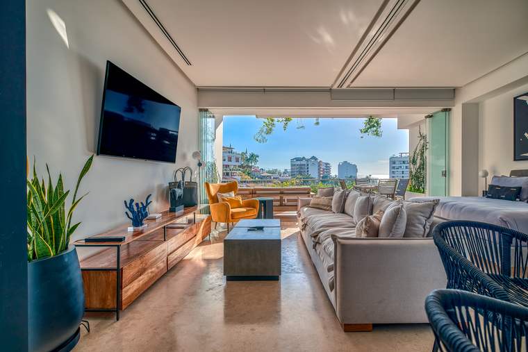 Living room with terrace views