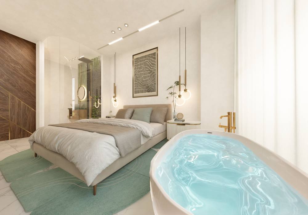 Bedroom with soaking tub